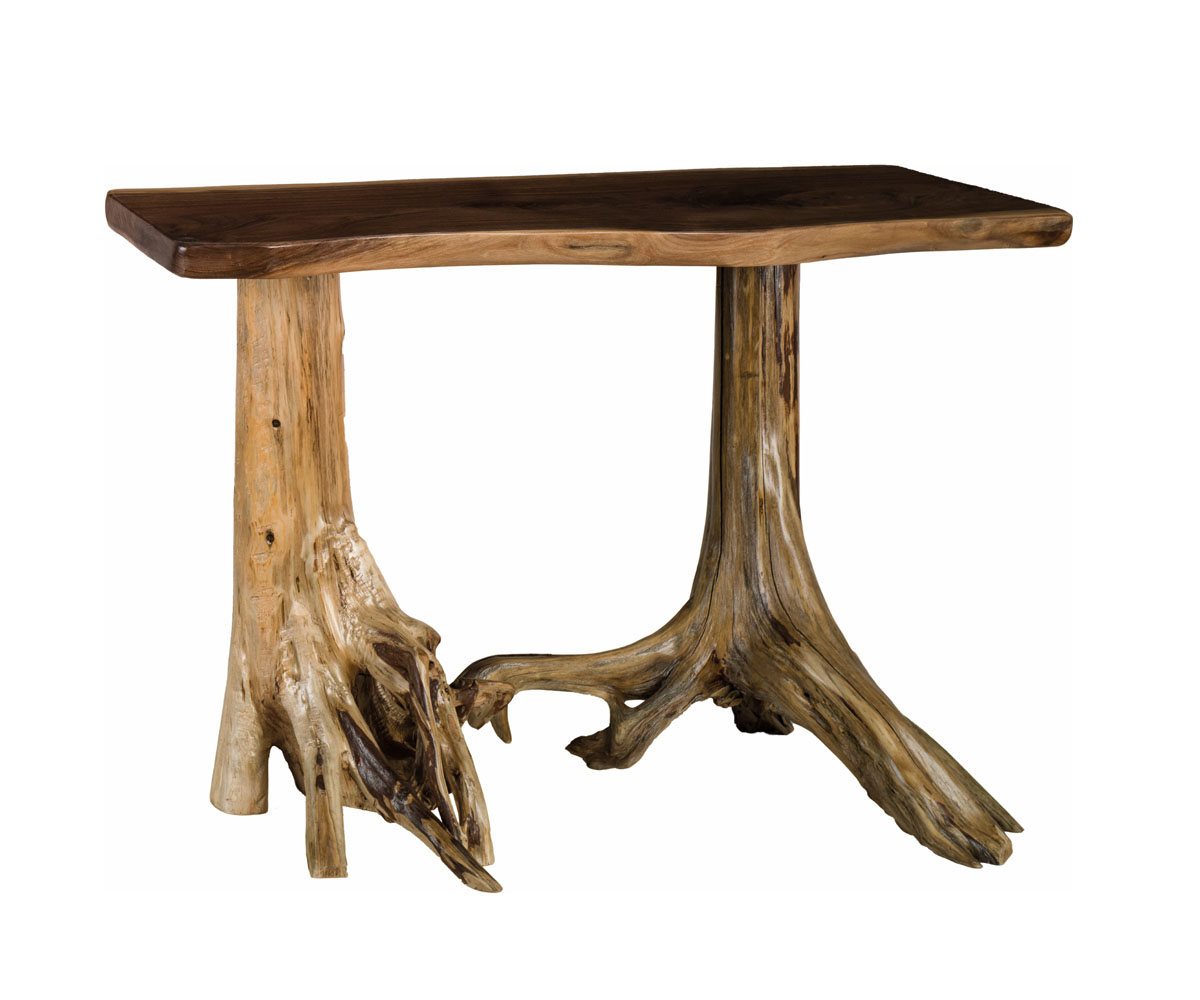 Live Edge Sofa Table with Stump Base Heirloom Amish Furniture