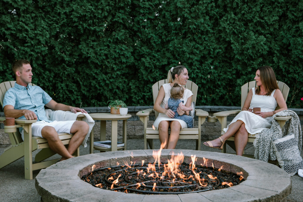 Amish Country Poly Adirondack Chairs around Fire Pit