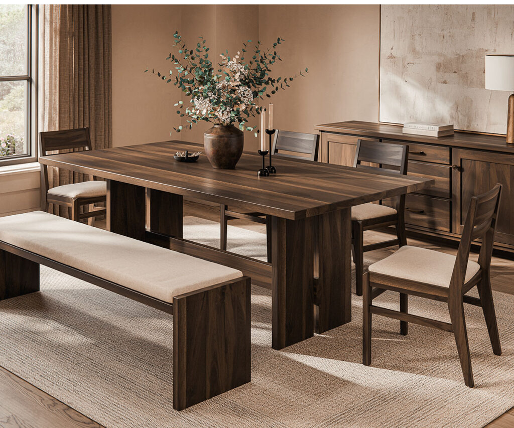 Modern solid-wood table with bench helps you choose the right dining table.